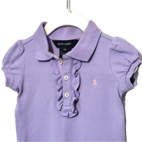 Ralph Lauren Girls Short Sleeve Ruffle Button Down Purple Polo Top Size 9 Month - Picture 3 of 8